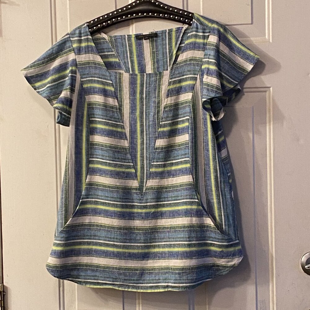 Striped Flutter Sleeve Top in Blue and Green